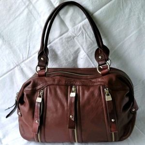 B. Makowsky Wine Pebble Leather Zippered Shoulder Bag